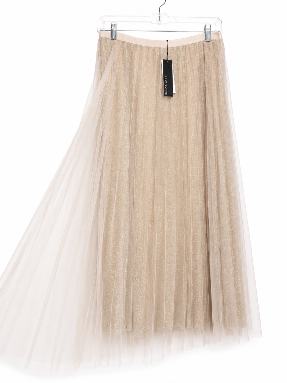 Lucy Paris Champagne Pleated Tulle Shimmer Maxi - Romantic- Wedding Guest Skirt - Picture 2 of 6